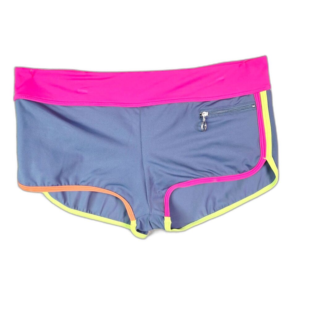 Nike Bikini Bottom Purple Pink Colorblock 8 Zip Front Sporty Logo Back